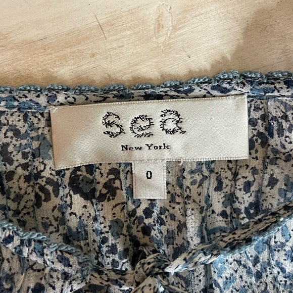 Sea New York Blue Floral Tassel Tie Blouse Size 0 - Picture 6 of 10